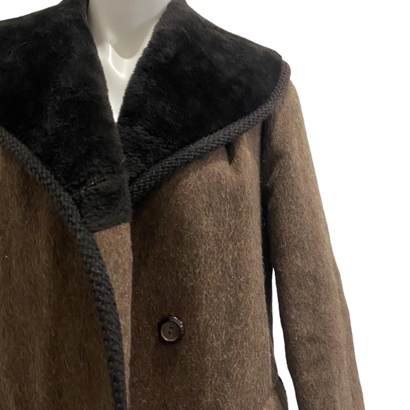VINTAGE no brand "wool" warm thick material brown faux fur jacket Coat sz S/M - Picture 5 of 9